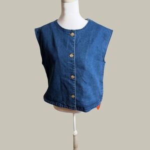 Tankaneo Womens Dark Blue Denim Vest Cropped Button Front Size Medium NEW